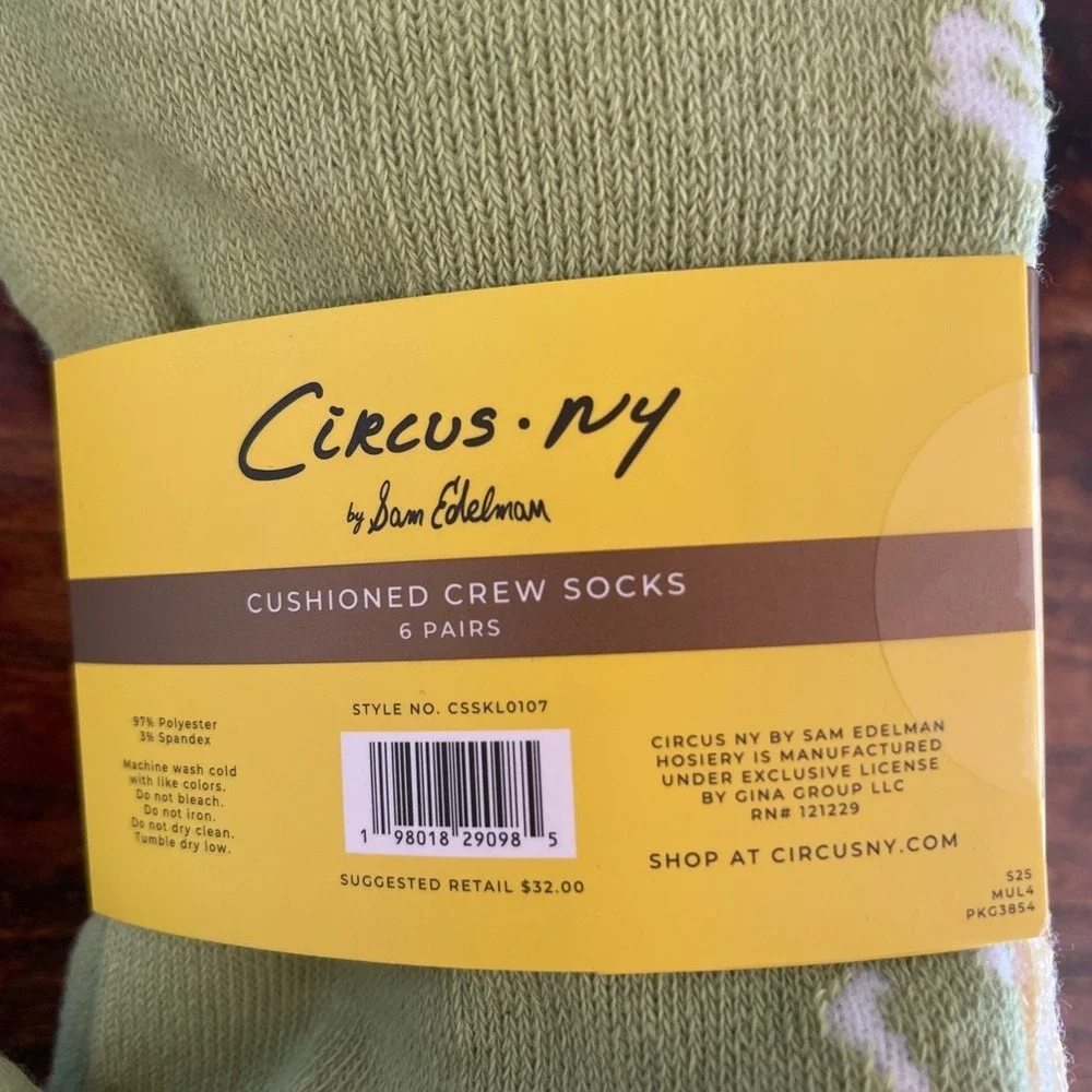 Sam Edelman Circus - Ribbed Cushioned Crew‎ Socks - Green, Yellow, Pink, Cream